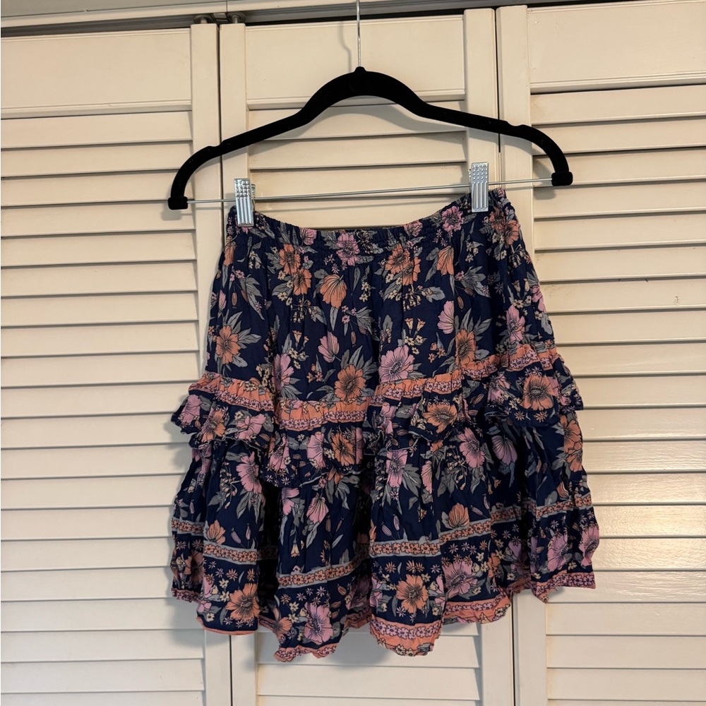 Chic Floral Mini Skirt - Navy and Pink